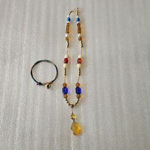 Laiclay Hand Crafted Boho Beaded Necklace & Guitar String Bracelet Set